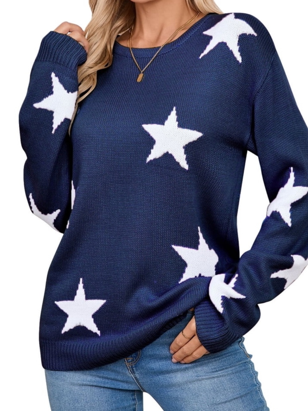 Women’s Navy Star Print Sweater - White Stars